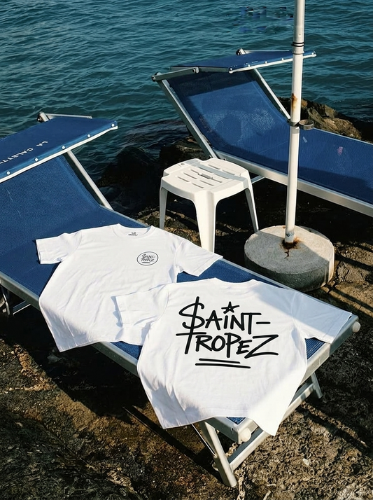 Saint-Tropez Graphic T-Shirt — Casual Beach Vibe Tee with Script Logo
